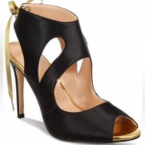 Things II Come Women’s Cutout Ribbon Heels Black Open-Toe Dress Sandals shoes 12